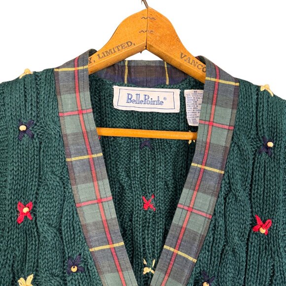 Vintage 90s Cottagecore Knit Vest Green Embroidered Sweater Vest Woodland - Picture 5 of 10